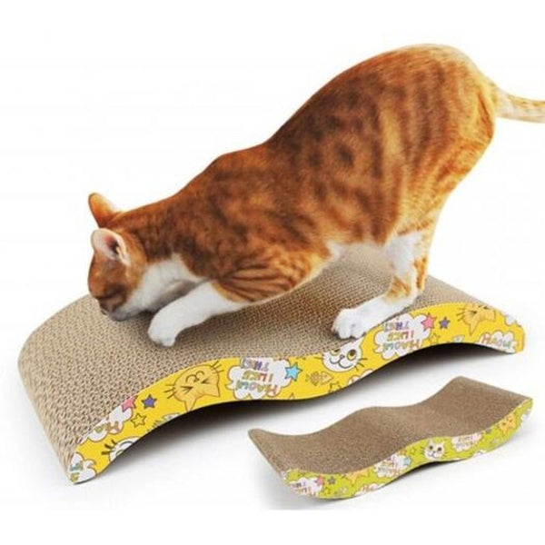 Cat Board Durable Wave Design Incline Scratcher Kitty Toy Light Khaki Furniture & Scratchers