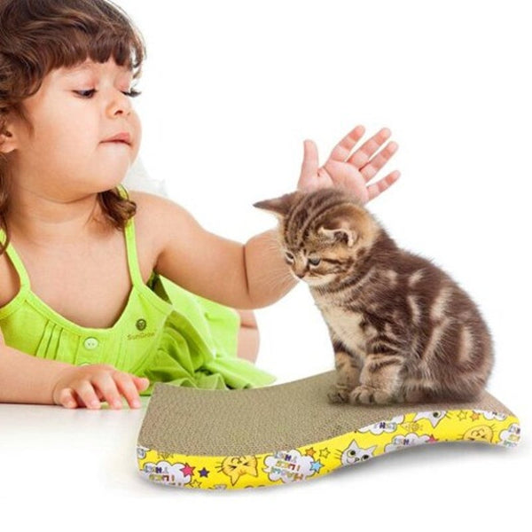 Cat Board Durable Wave Design Incline Scratcher Kitty Toy Light Khaki Furniture & Scratchers