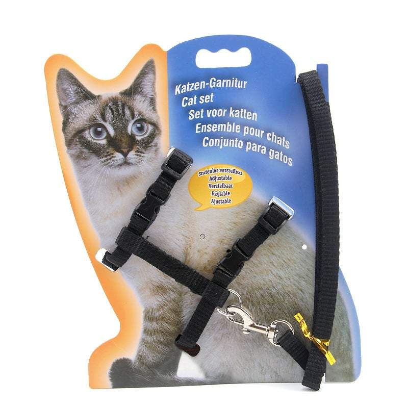 Pet Leads Leashes Cat Chest Strap And Nylon Kitty Belt Safety Rope Towing Black Leads & Head Collars