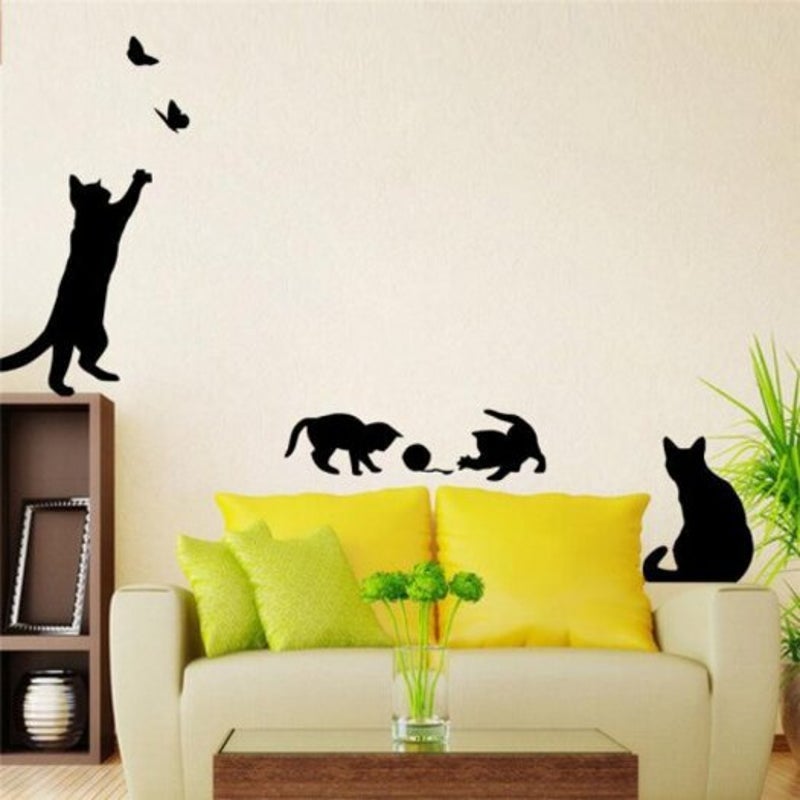 Cat Scratching Butterfly Background Wall Decorative Painting Black Wall Stickers