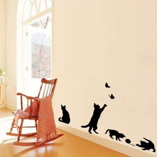 Cat Scratching Butterfly Background Wall Decorative Painting Black Wall Stickers