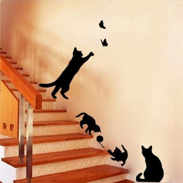 Cat Scratching Butterfly Background Wall Decorative Painting Black Wall Stickers