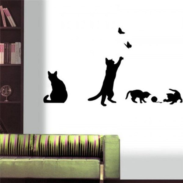 Cat Scratching Butterfly Background Wall Decorative Painting Black Wall Stickers