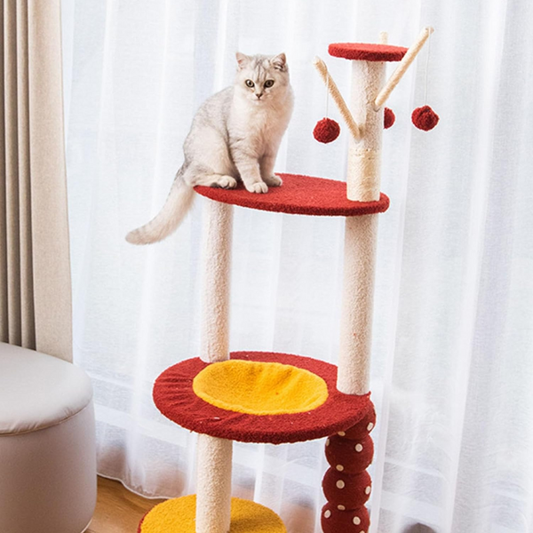 Cat Tree With Candied Hawthorn Theme Featuring Multiple Platforms Scratching Posts 50*58*130Cm Furniture & Scratchers