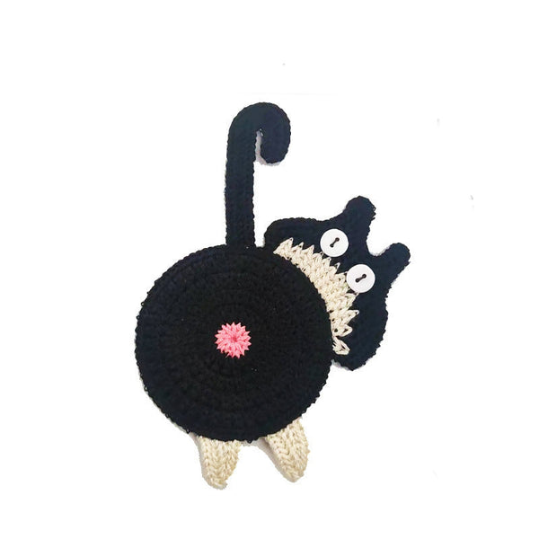 Black White Cat Butt 3 Piece Set Cute Knitted Drink For Cat Lovers Coasters