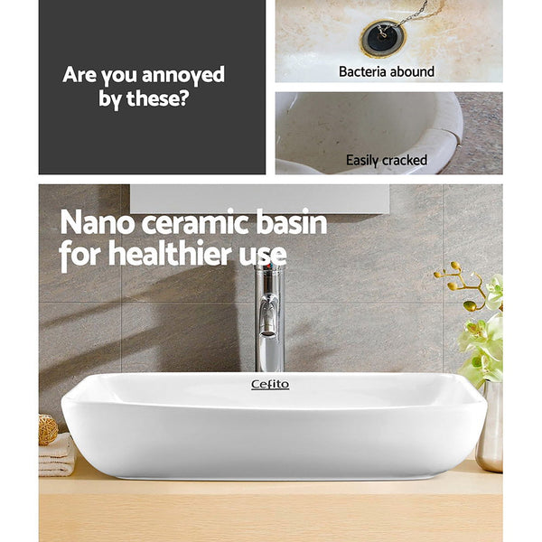 Cefito Ceramic Rectangle Sink Bowl White Bathroom Sinks