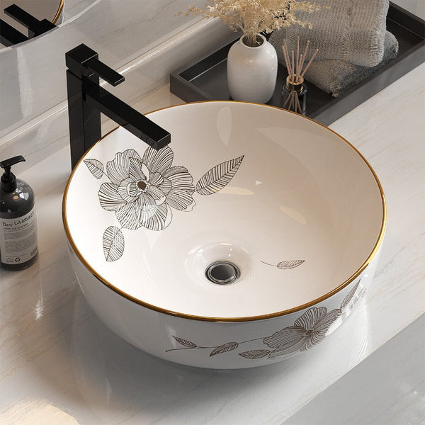 Cefito Bathroom Basin Ceramic Vanity Sink Hand Wash Bowl With Pattern 41X41cm Bathroom Sinks