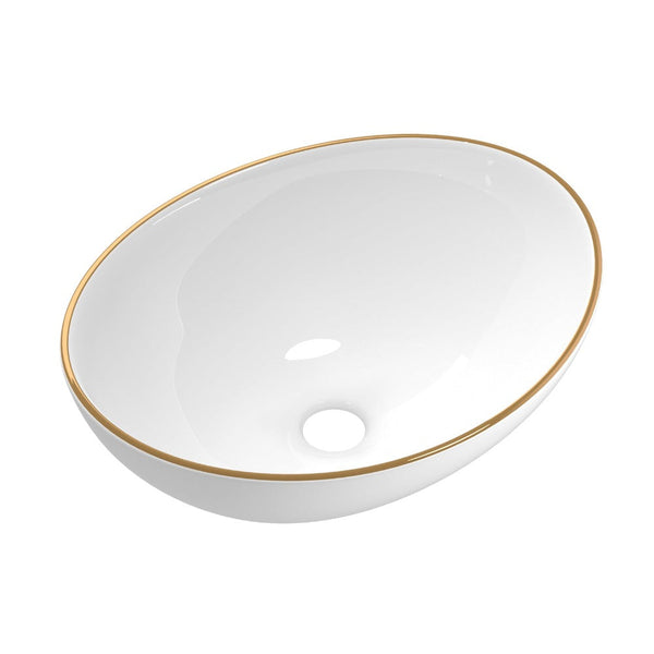 Cefito Bathroom Basin Ceramic Vanity Sink Hand Wash Bowl Gold Line 41X34cm Bathroom Sinks