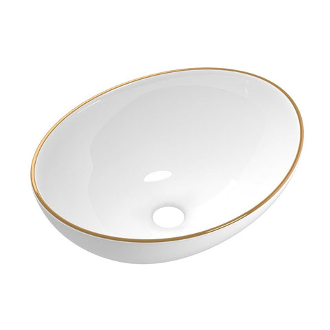 Cefito Bathroom Basin Ceramic Vanity Sink Hand Wash Bowl Gold Line 41X34cm Bathroom Sinks