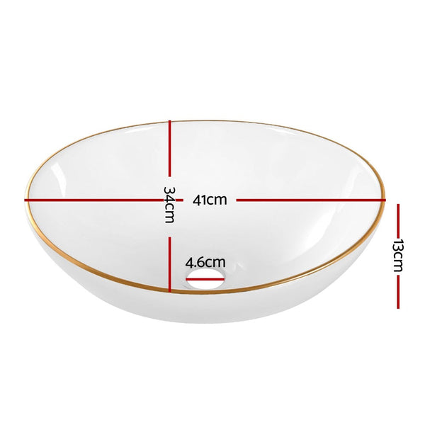 Cefito Bathroom Basin Ceramic Vanity Sink Hand Wash Bowl Gold Line 41X34cm Bathroom Sinks
