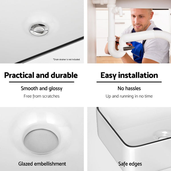 Cefito Bathroom Basin Ceramic Vanity Sink Hand Wash Bowl Above Counter 48X37cm Bathroom Sinks