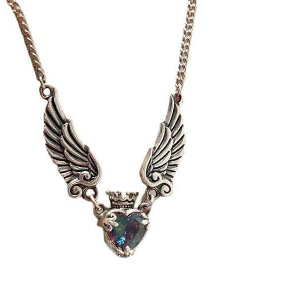 Veile Studios Gothic Heart Crown Angel Wings Pendant Necklaces For Women Fashion Jewelry Necklaces & Pendants