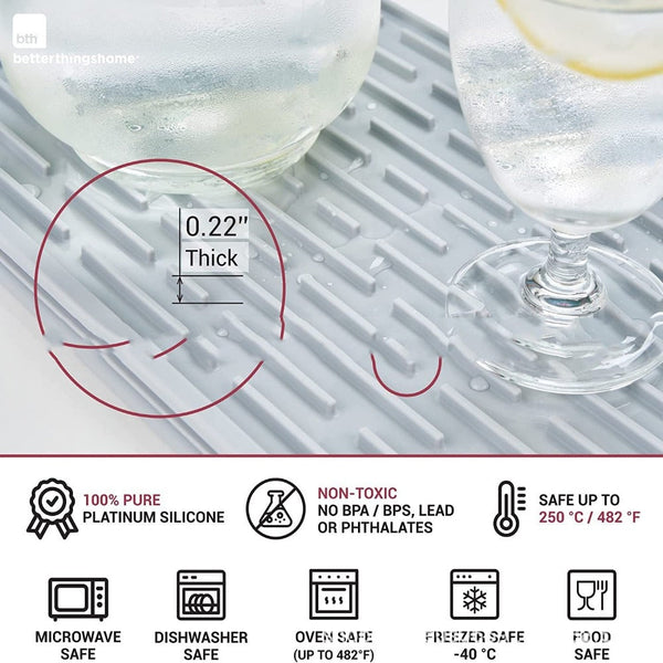 Silicone Draining Pad Foldable Kitchen Mat Rectangle Black Gray Material Other Kitchen Gadgets