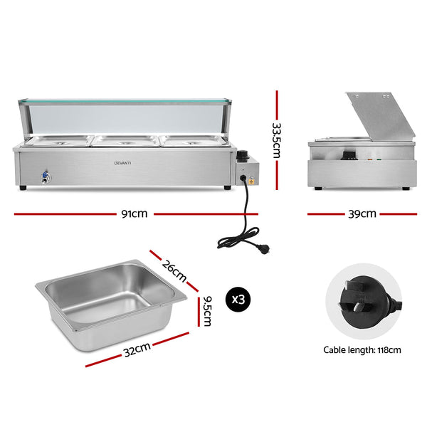 Devanti Commercial Food Warmer Bain Marie Electric Buffet Pan Stainless Steel Countertop Food Warmers