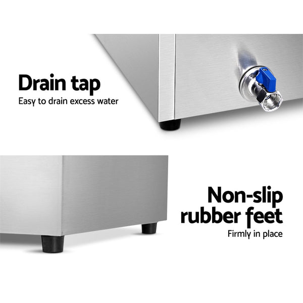 Devanti Commercial Food Warmer Bain Marie Electric Buffet Pan Stainless Steel Countertop Food Warmers