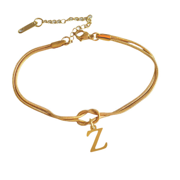 Veile Studios Letter A Z Love Knot For Women Couple Gold Colour Dainty Snake Chain Bracelets