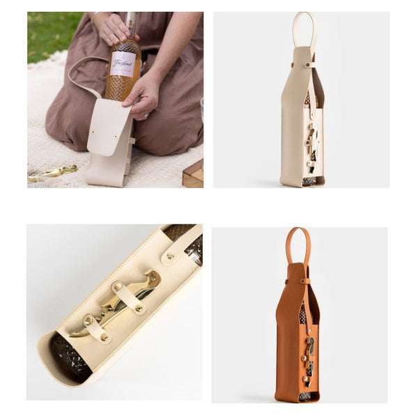 Wine Tote Bag With Leather And Champagne Storage Portable Carry For Picnics Food Storage Bags