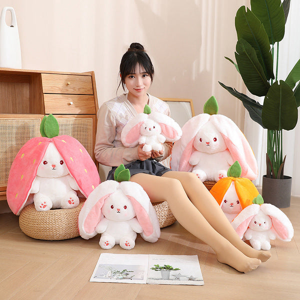 Kawaii Fruit Transfigured Bunny Plush Toy Cute Carrot Strawberry Turn Into Rabbit Kids Birthday Christmas Gift Muppet