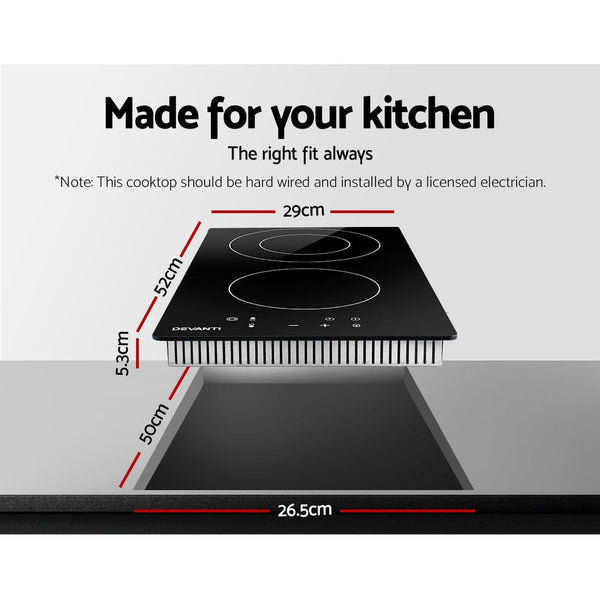 Devanti Electric Ceramic Cooktop 30Cm Kitchen Cooker Top Hob Touch Control 3 Zones Cooktops