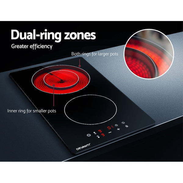 Devanti Electric Ceramic Cooktop 30Cm Kitchen Cooker Top Hob Touch Control 3 Zones Cooktops
