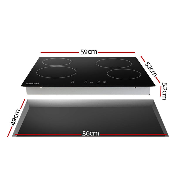Devanti Ceramic Cooktop 60Cm Electric Cooker 4 Burner Stove Hob Touch Control Cooktops