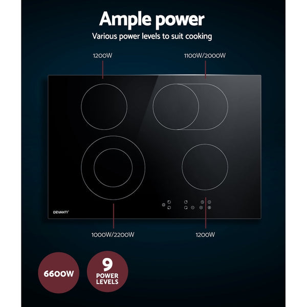 Devanti Ceramic Cooktop 77Cm Electric Cooker 4 6 Burner Stove Hob Touch Control Cooktops