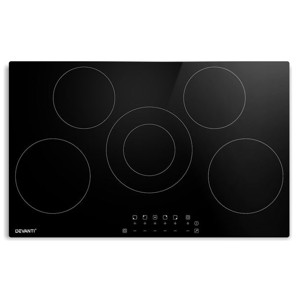Devanti 90Cm Ceramic Cooktop Electric Top 5 Burner Stove Hob Touch Control 6 Zones Cooktops