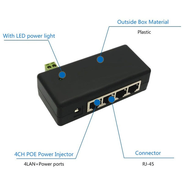 Cctv 4Ch Poe Injector Box Dc 12V 48V Power Other Home Networking