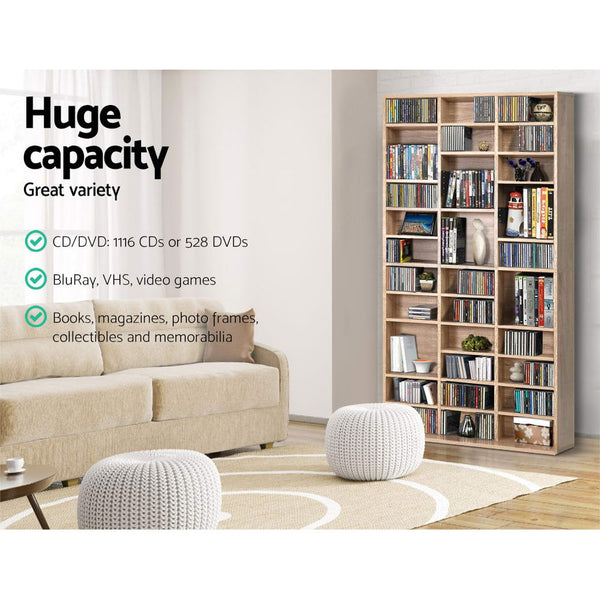 Artiss 528 Dvd 1116 Cd Storage Shelf Media Rack Stand Cupboard Book Unit Oak Cd & Video Racks