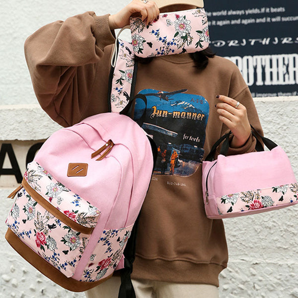 Floral Bags 3Pcs Schoolbag Backpack Lunch And Wallets