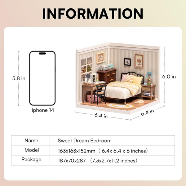 Robotime Rolife Sweet Dream Bedroom Miniature House Dolls Model Kit Doll Houses