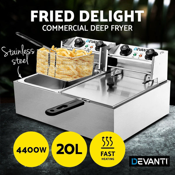 Devanti Electric Commercial Deep Fryer Twin Frying Basket Chip Cooker Kitchen Deep Fryers
