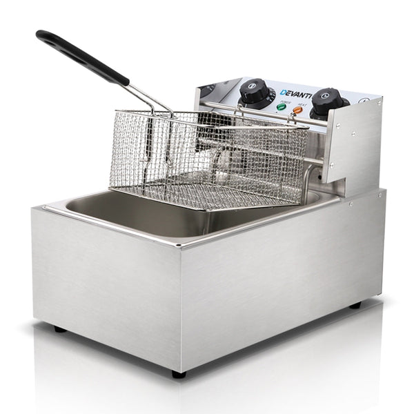 Devanti Commercial Electric Single Deep Fryer Silver Deep Fryers