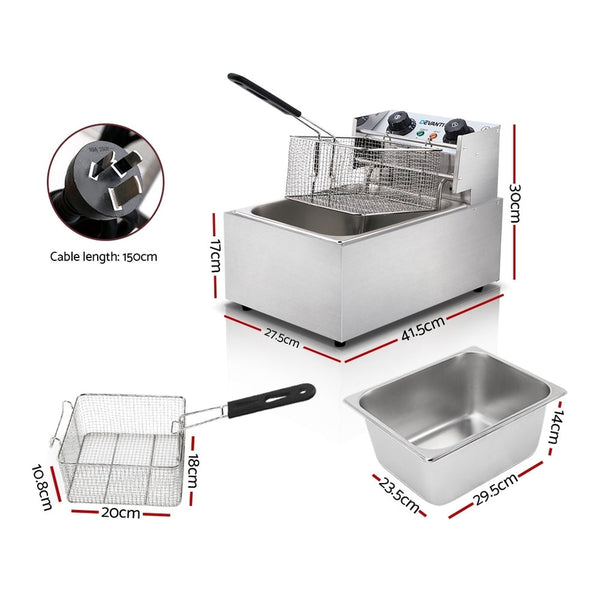 Devanti Commercial Electric Single Deep Fryer Silver Deep Fryers