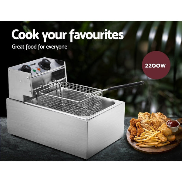 Devanti Commercial Electric Single Deep Fryer Silver Deep Fryers