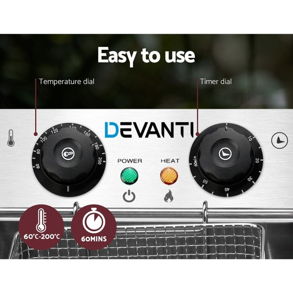 Devanti Commercial Electric Single Deep Fryer Silver Deep Fryers