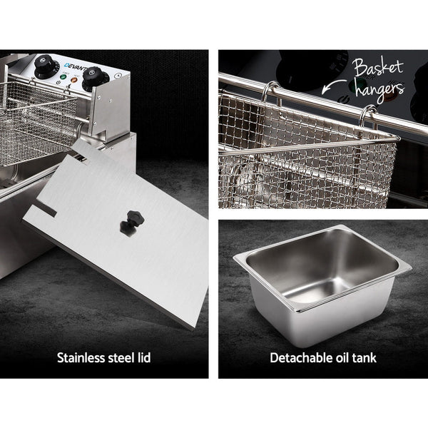Devanti Commercial Electric Single Deep Fryer Silver Deep Fryers