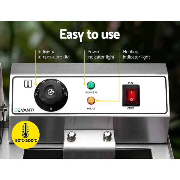 Devanti Commercial Electric Deep Fryer Twin Frying Basket Chip Cooker Countertop Deep Fryers