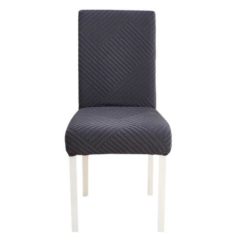 Chair Cover Dark Grey Knitted Lines Design Elastic Material For Dining Room Slipcovers