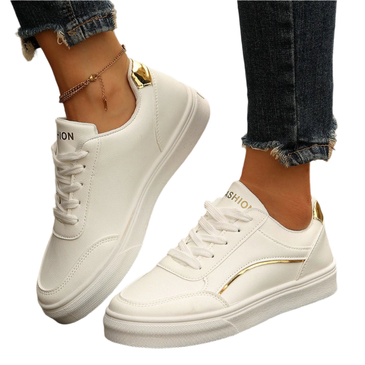 Lace Up White Shoes Round Toe Slip On Thick Sole Casual For Women Flats