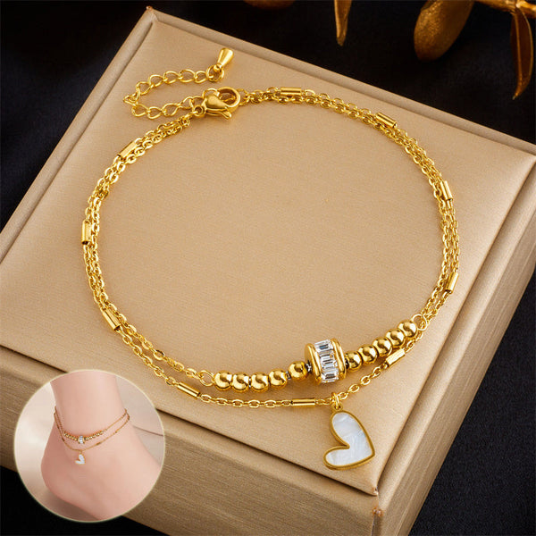 Veile Studios Fashion Jewelry Boho Classic Love Heart Ankle Chain Double Layer Bracelet Anklet Bracelets