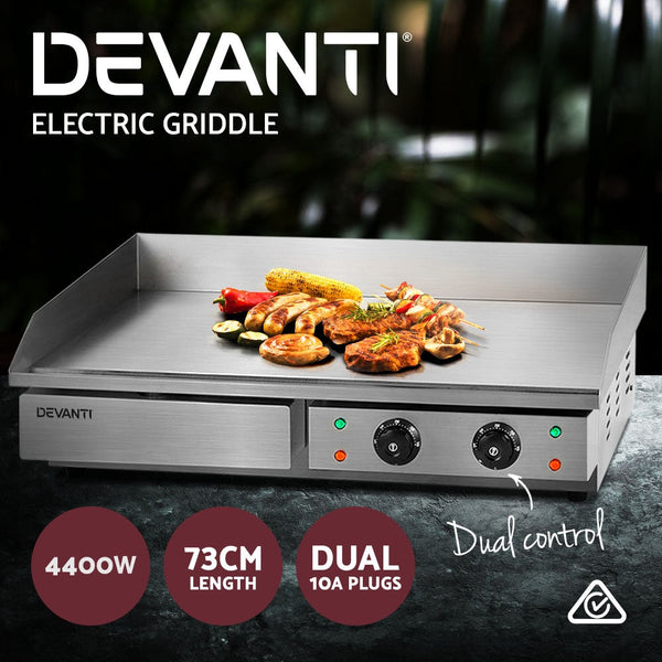 Devanti Commercial Electric Griddle Bbq Grill Hot Plate Stainless Steel 4400W Cooktops
