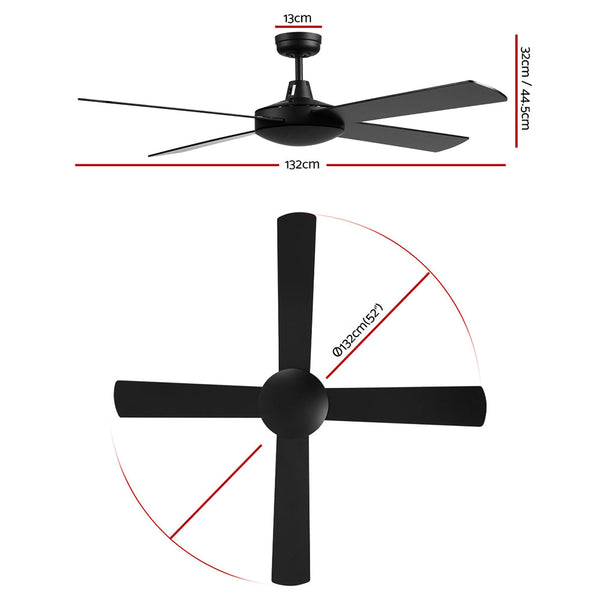 Devanti 52'' Ceiling Fan W/Remote Black Ceiling Fans