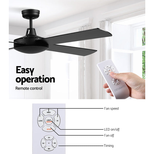 Devanti 52'' Ceiling Fan W/Remote Black Ceiling Fans