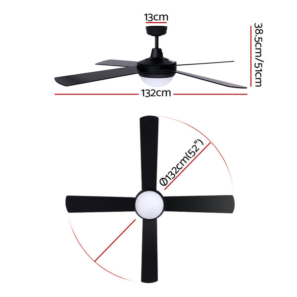Devanti 52'' Ceiling Fan W/Light W/Remote Timer Black Cooktops