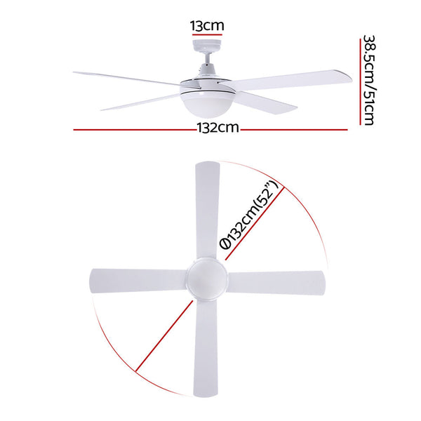 Devanti 52'' Ceiling Fan W/Light W/Remote Timer White Ceiling Fans