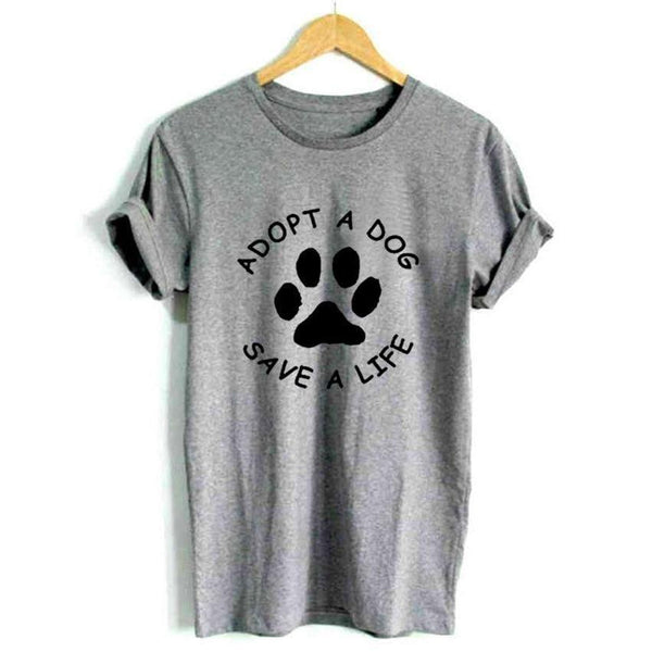 Adopt Dog Save Life Print Cotton Tee Tops