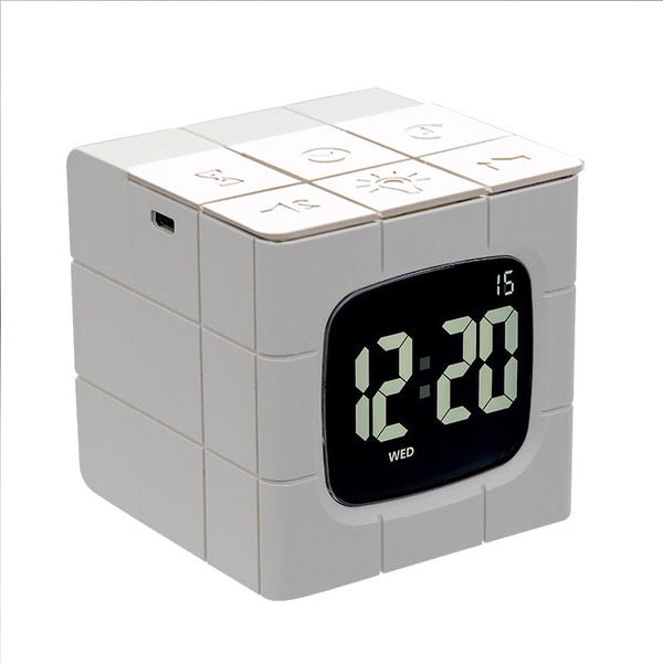 Usb Charging Voice Control Alarm Clock Cube Led Night Light