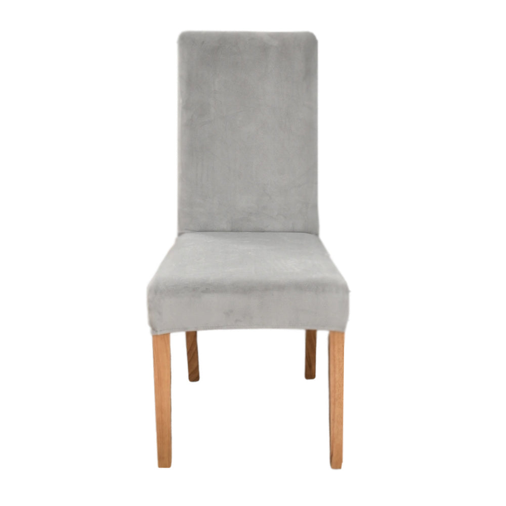 Light Grey Velvet Plush Stretch Chair Slipcover Elastic Spandex For Dining Room Slipcovers