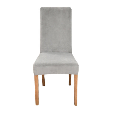 Light Grey Velvet Plush Stretch Chair Slipcover Elastic Spandex For Dining Room Slipcovers